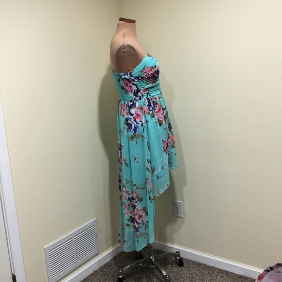 Ever Pretty High Low Dress Size US 6 Rhinestone Aqua Blue Floral Print - Picture 4 of 9